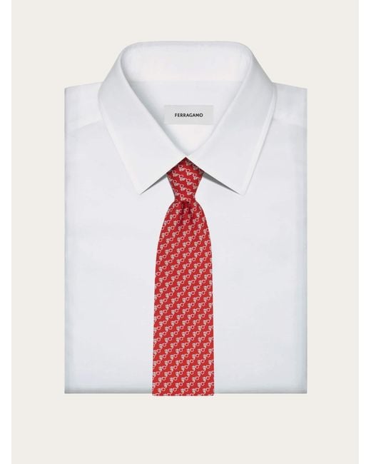 Ferragamo Red Owl Print Silk Tie for men