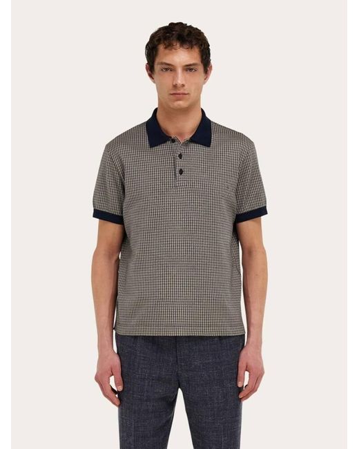 Ferragamo Gray Short Sleeve Micro Check Polo for men