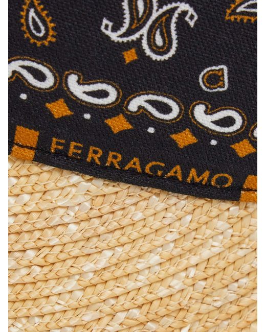 Ferragamo Natural Arabesque Print Straw Visor