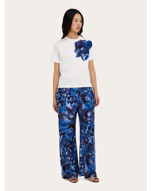 Ferragamo Blue Carnation Print Silk Trouser