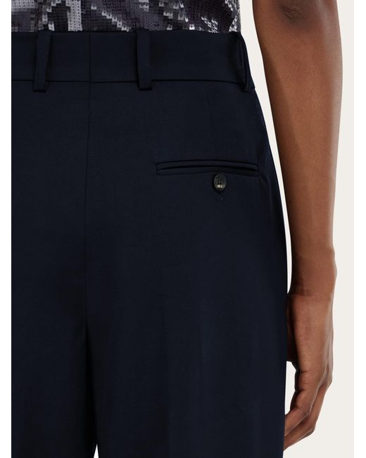 Ferragamo Blue Cashmere Blend Tailored Trouser
