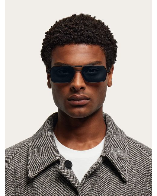 Ferragamo Gray Rectangular Frame Sunglasses for men