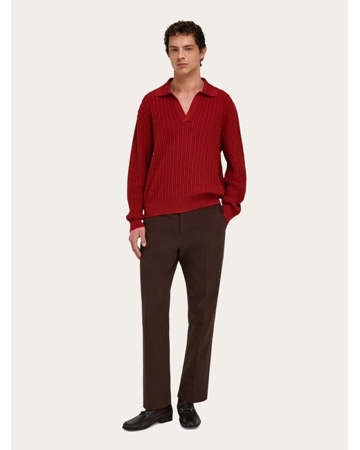 Ferragamo Red Knitted Polo Top for men