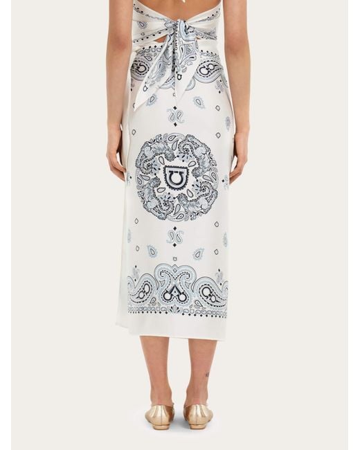 Ferragamo White Arabesque Print Silk Sarong