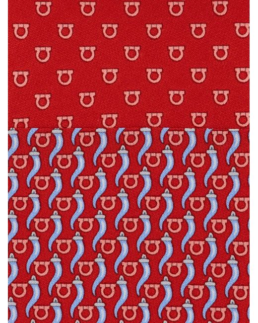 Ferragamo Red Good Luck Print Silk Tie for men