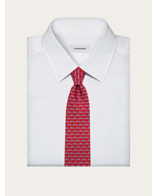Ferragamo Red Tiger Print Silk Tie for men