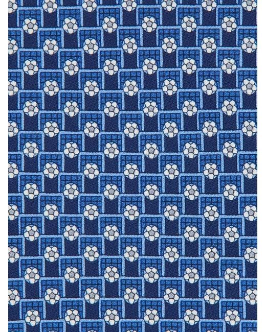 Cravatta in seta stampa Football di Ferragamo in Blue da Uomo