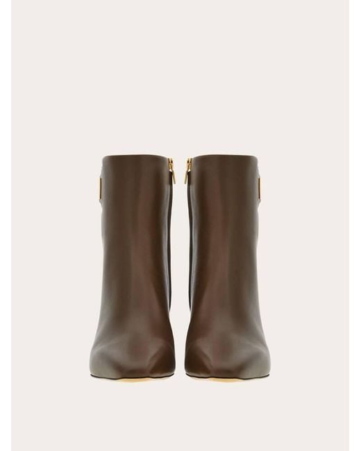 Ferragamo Brown Ankle Boot With Golden Tab