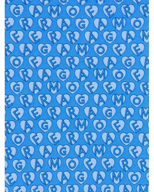 Ferragamo Blue Stamp Print Silk Tie for men