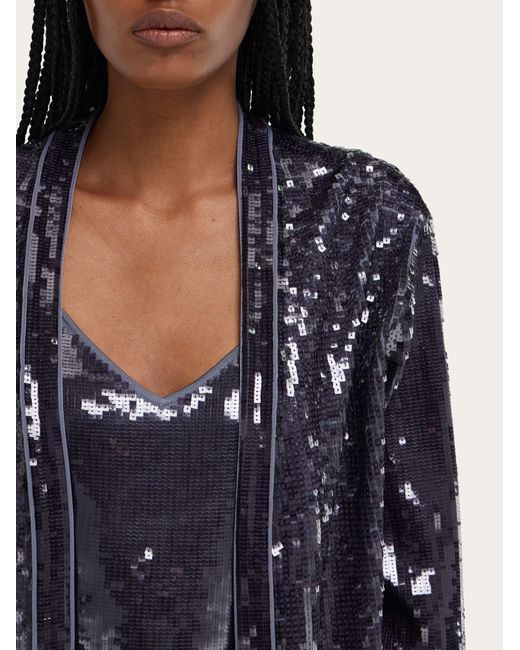 Ferragamo Blue Sequin Embellished Jacket