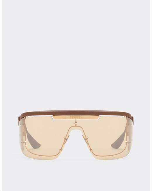 Ferrari Natural Limited Edition Metal And Leather Sunglasses With Mirroredlens