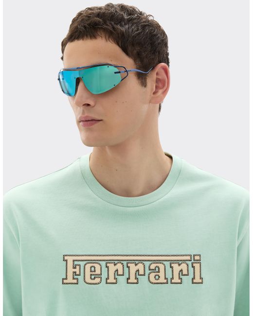 Ferrari Green Cotton T-Shirt With Embroidered Logo for men
