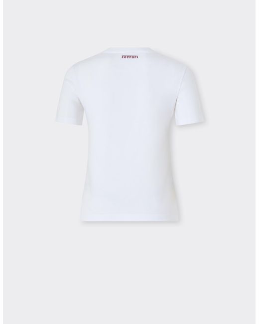 Ferrari White Cotton T-Shirt With Prancing Horse Print