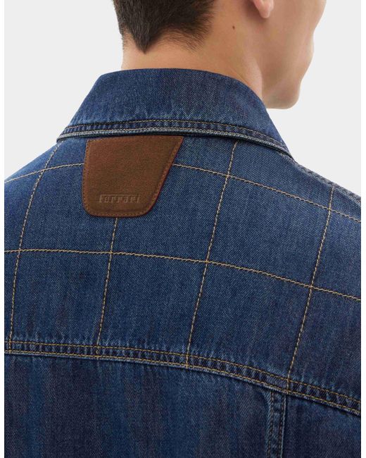 Ferrari Blue Denim Jacket With 7X7 Check for men