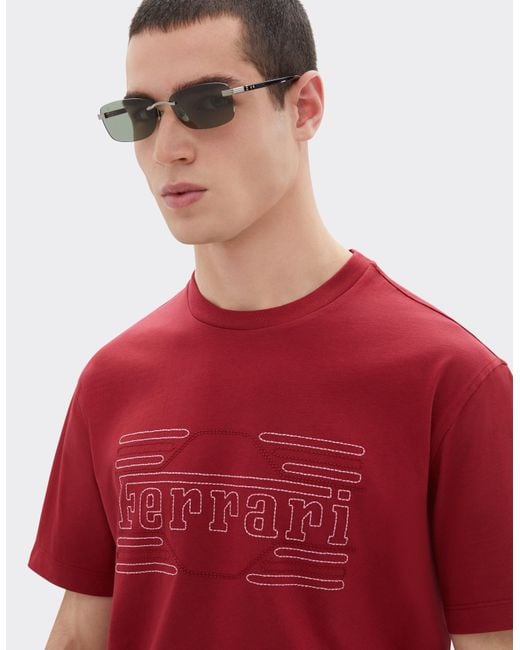 Ferrari Red Cotton T-Shirt With Embroidery for men