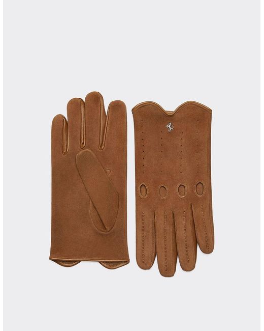 Ferrari Brown Nappa Leather And Suede Driving Gloves