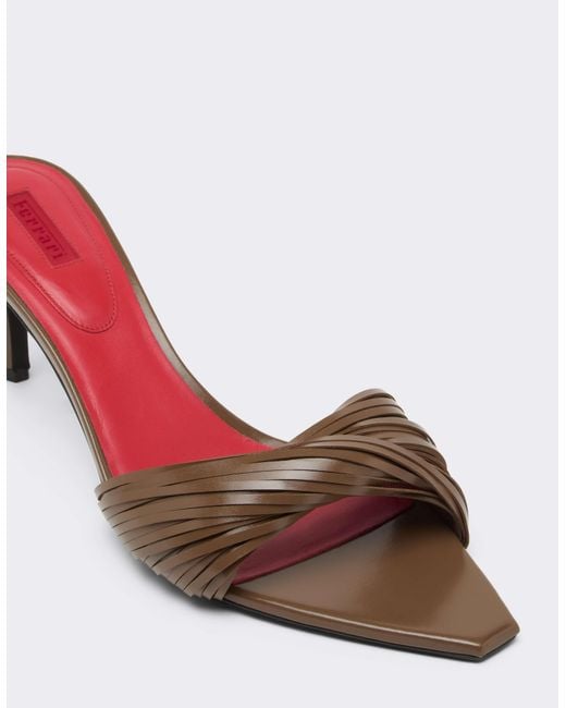 Ferrari Multicolor Leather Mules With Carved Fringes