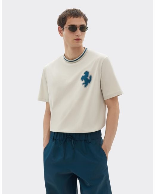 Camiseta De Algodón Con El Cavallino Rampante En Relieve Ferrari de hombre de color White
