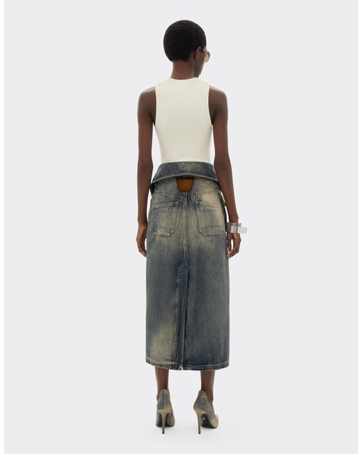 Ferrari Gray Acid-Washed Denim Midi Skirt
