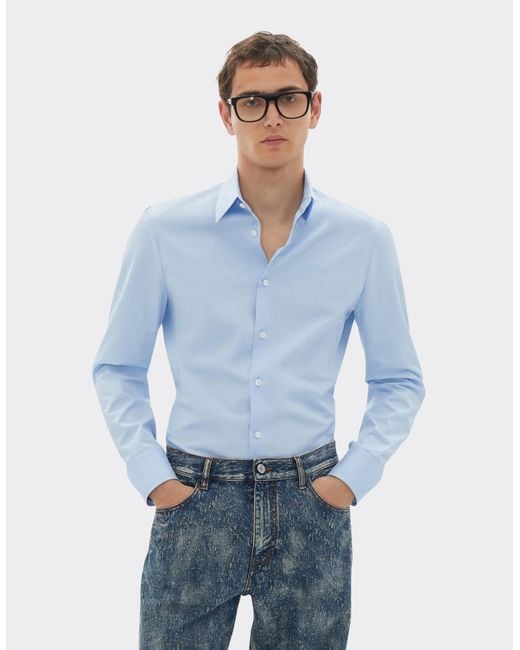 Ferrari Blue Poplin Shirt With Embroidered Logo for men