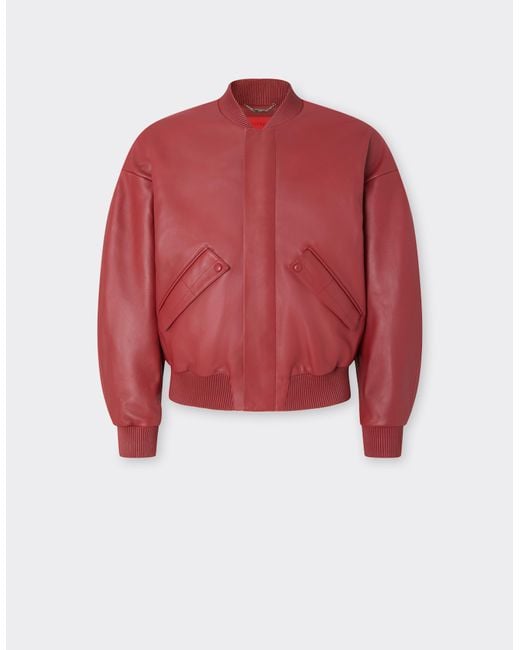 Ferrari Red Rubberized Nappa Leather Bomber Jacket for men