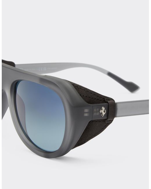 Ferrari Blue Matt Sunglasses With Leather Details And Polarised Lenses