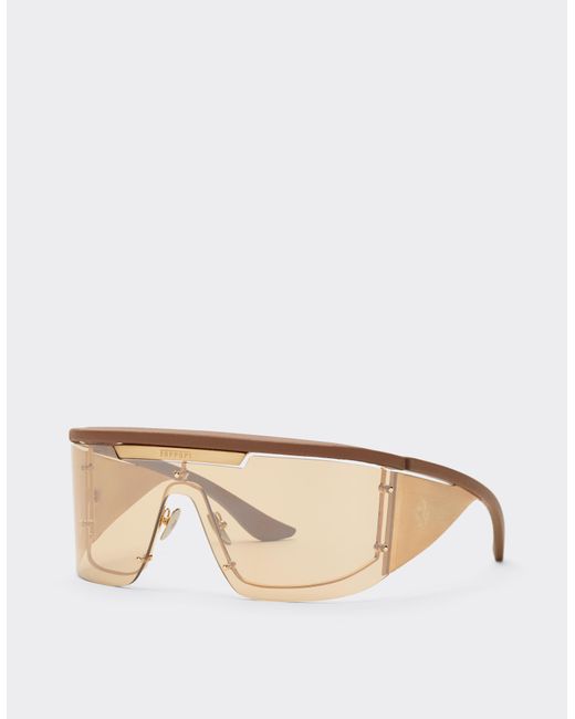 Ferrari Natural Limited Edition Metal And Leather Sunglasses With Mirroredlens