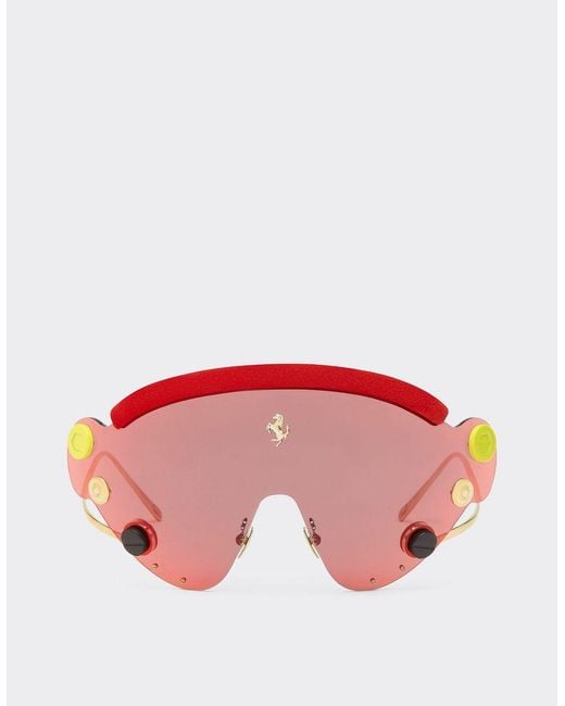 Ferrari Pink Limited Edition Red And Gold Metal Mask Sunglasses With Mirrored Red Lens
