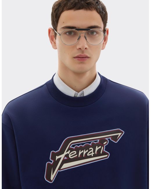 Ferrari Blue Cotton Sweatshirt With Patch for men