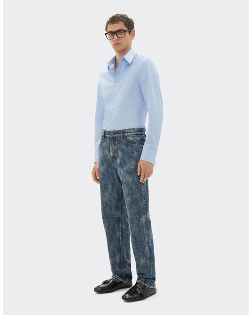 Ferrari Blue Poplin Shirt With Embroidered Logo for men