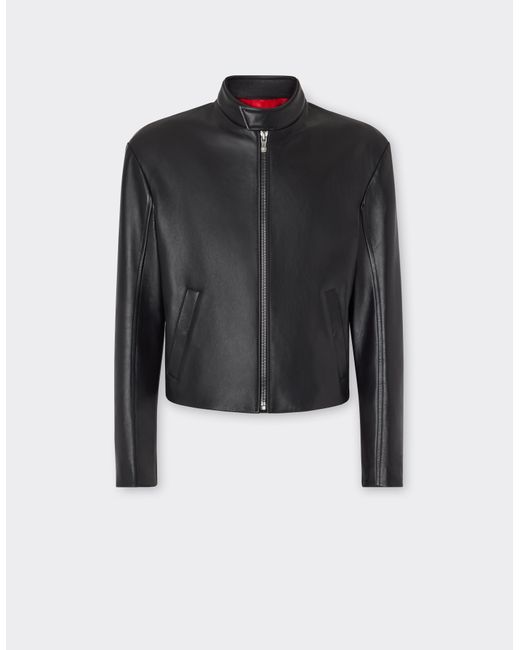 Ferrari Black Nappa Leather Biker Jacket for men