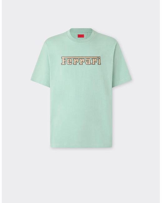 Ferrari Green Cotton T-Shirt With Embroidered Logo for men