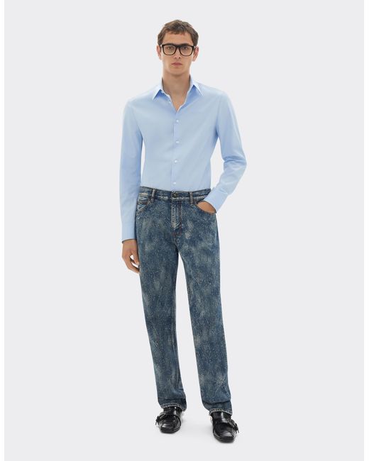 Ferrari Blue Poplin Shirt With Embroidered Logo for men