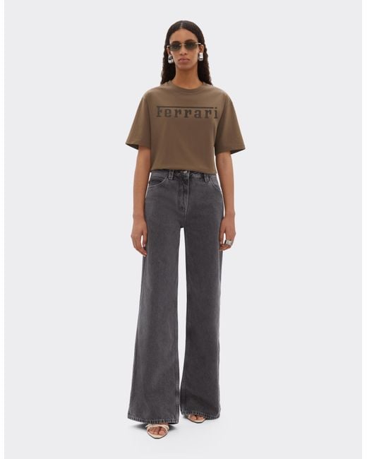 Ferrari Brown Cotton T-Shirt With Logo