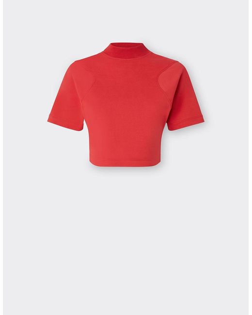 Ferrari Red Cropped T-shirt In Single Color Jersey