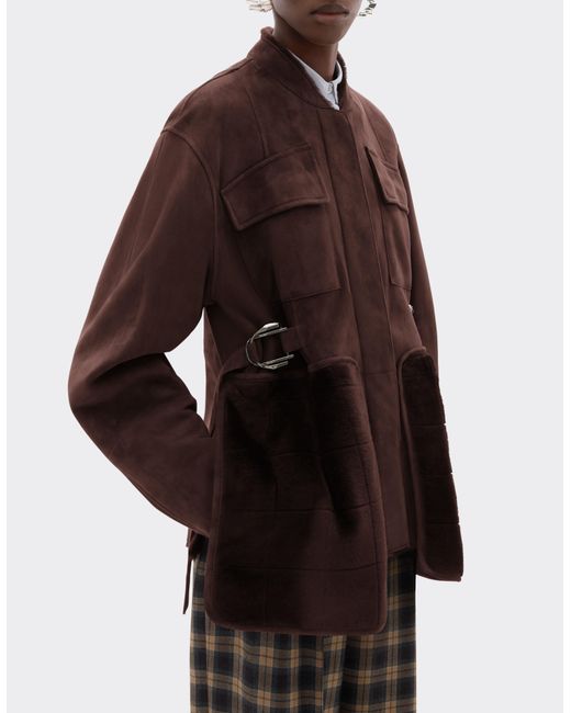 Ferrari Brown Shearling Caban With 7X7 Check Pattern