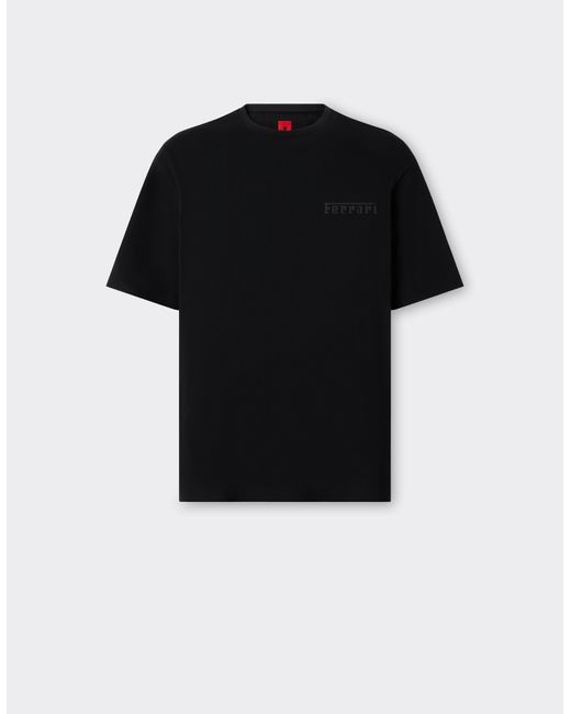 Ferrari Black Cotton T-Shirt With Logo for men