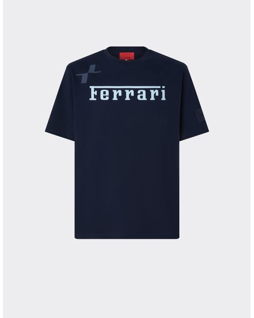 Ferrari Blue X Charles Leclerc T-Shirt With Logo for men