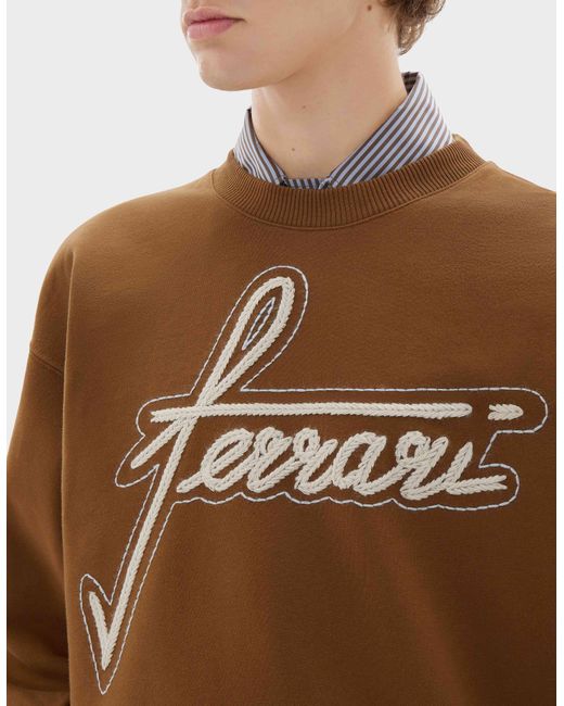 Ferrari Brown Embroidered Crew-Neck Sweatshirt for men
