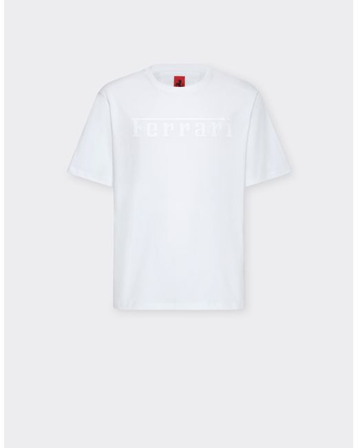 Camiseta De Algodón Con Logotipo Ferrari de color White