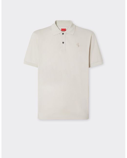 Ferrari White Cotton Piqué Polo Shirt With Prancing Horse for men