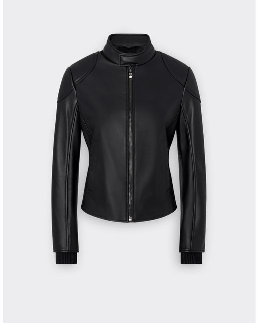 Ferrari Black Leather Jacket With Padded Shoulders