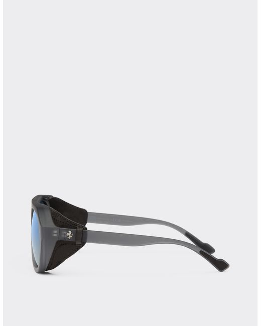 Ferrari Blue Matt Sunglasses With Leather Details And Polarised Lenses
