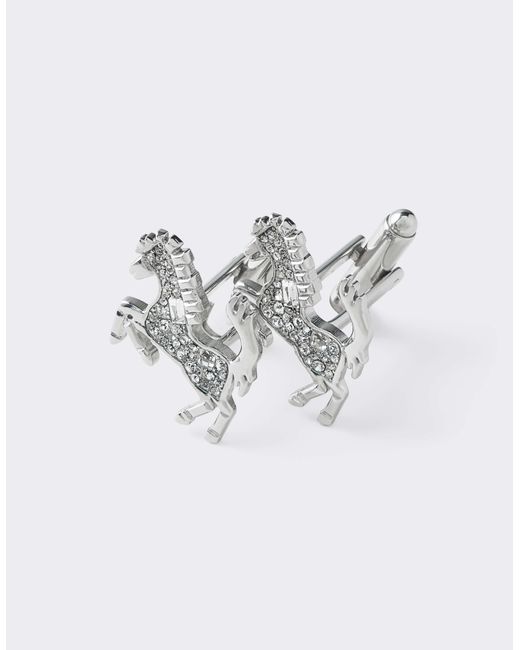 Ferrari White Prancing Horse Rhinestone Cufflinks for men
