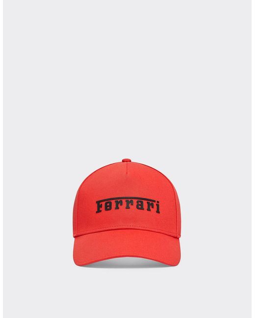 Ferrari Red Baseball Cap With Rubberized Logo