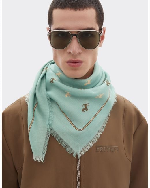 Ferrari Green Cotton And Silk Twill Scarf