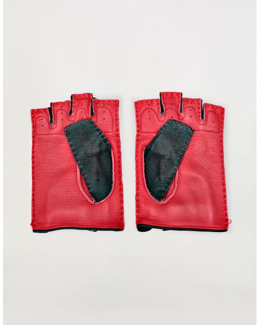 Ferrari Red Leather Driving Gloves With Prancing Horse Detail