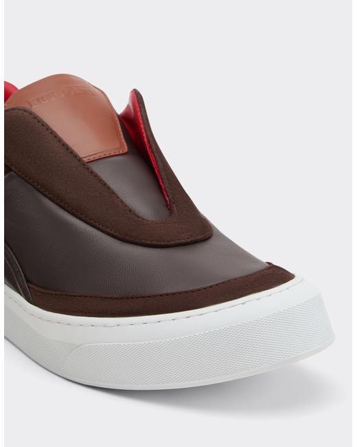 Ferrari White Nappa Leather And Suede Slip-On Sneaker for men