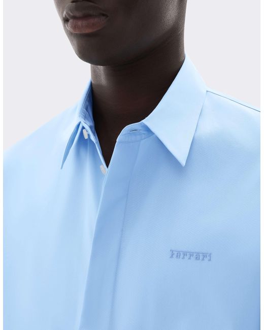 Ferrari Blue Cotton Poplin Shirt With Embroidery for men