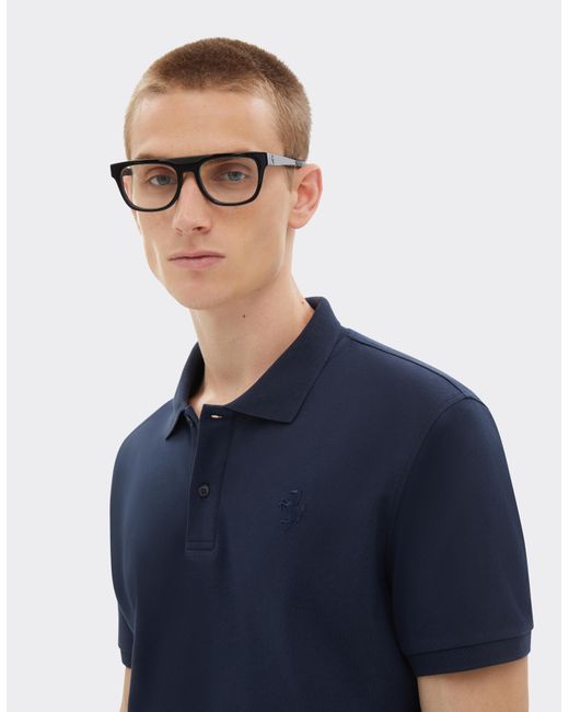Ferrari Blue Organic Cotton Piqué Polo Shirt With Prancing Horse for men